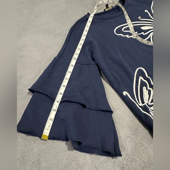 Navy Butterfly Fleece Bell Puff Sleeve Sweatshirt DG2 by Diane Gilman. Crew. Sm - Picture 4 of 16